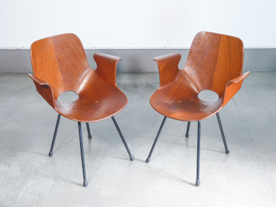 Coppi di sedie Medea, variante con braccioli, design Vittorio NOBILI per Fr. TAGLIABUE. Italia, Anni 50