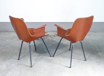 Coppi di sedie Medea, variante con braccioli, design Vittorio NOBILI per Fr. TAGLIABUE. Italia, Anni 50