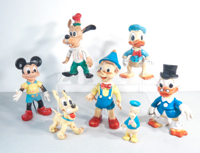 Gruppo di personaggi Disney in gomma, LEDRAPLASTIC. Osoppo, Anni 60