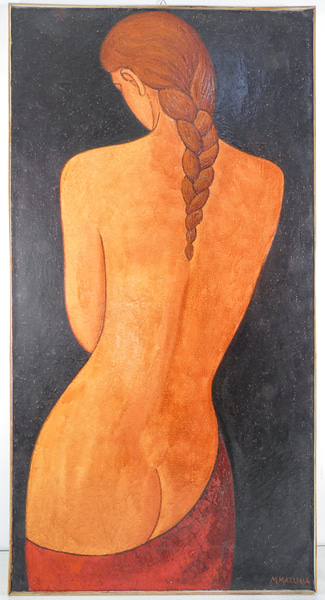 Dipinto a olio su tela di Mario MAZZELLA Nudo di donna. Italia, Anni 60