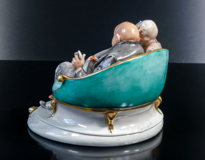 Scultura in ceramica dipinta a mano Giuseppe CAPPÉ, Barzelletta. Italia, Anni 50