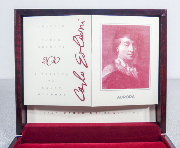 Stilografica AURORA Carlo Goldoni, argento 925, edizione limitata, esemplare n. 1347/1793. Torino, 1993