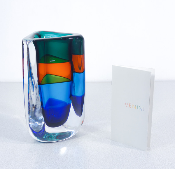 Vaso in vetro soffiato Fasce Sommerse Fulvio BIANCONI per VENINI. Numero 4, con libretto originale. Murano, 2006
