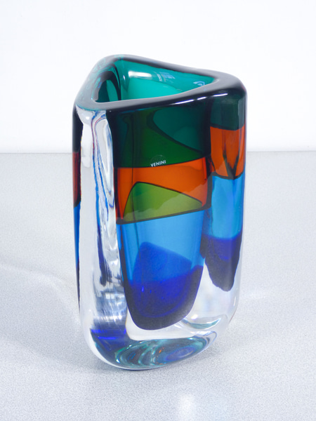 Vaso in vetro soffiato Fasce Sommerse Fulvio BIANCONI per VENINI. Numero 4, con libretto originale. Murano, 2006