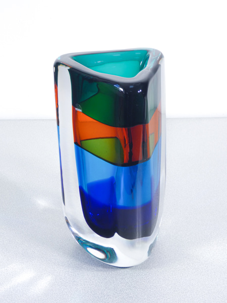 Vaso in vetro soffiato Fasce Sommerse Fulvio BIANCONI per VENINI. Numero 4, con libretto originale. Murano, 2006