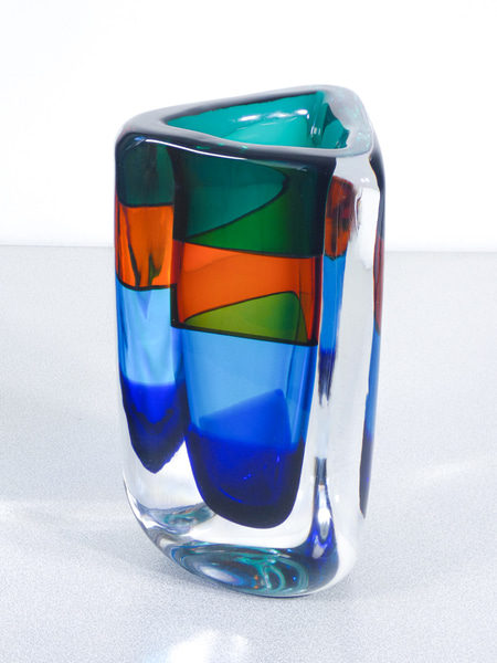 Vaso in vetro soffiato Fasce Sommerse Fulvio BIANCONI per VENINI. Numero 4, con libretto originale. Murano, 2006