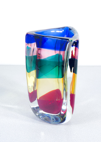 Vaso in vetro soffiato Fasce Sommerse Fulvio BIANCONI per VENINI. Numero 16, con libretto originale. Murano, 2008