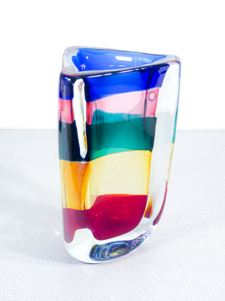 Vaso in vetro soffiato Fasce Sommerse Fulvio BIANCONI per VENINI. Numero 16, con libretto originale. Murano, 2008