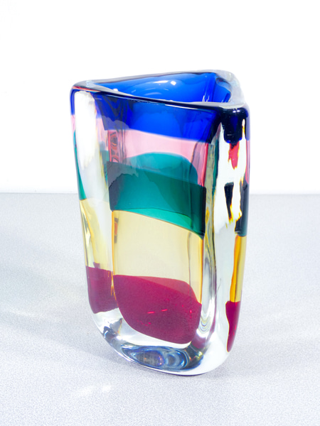 Vaso in vetro soffiato Fasce Sommerse Fulvio BIANCONI per VENINI. Numero 16, con libretto originale. Murano, 2008