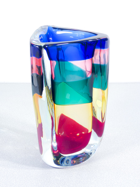 Vaso in vetro soffiato Fasce Sommerse Fulvio BIANCONI per VENINI. Numero 16, con libretto originale. Murano, 2008