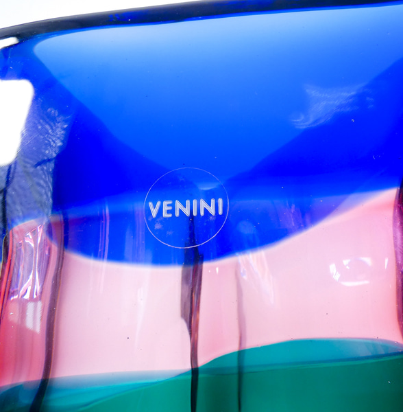 Vaso in vetro soffiato Fasce Sommerse Fulvio BIANCONI per VENINI. Numero 16, con libretto originale. Murano, 2008
