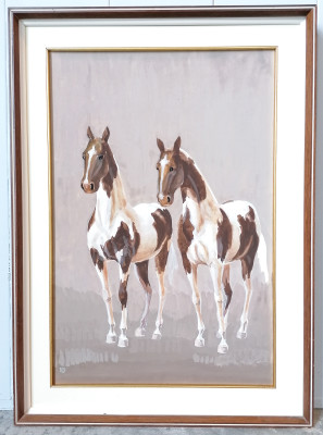 Dipinto ad acquerello firmato PICCHI raffigurante una Coppia di cavalli. Italia, Novecento