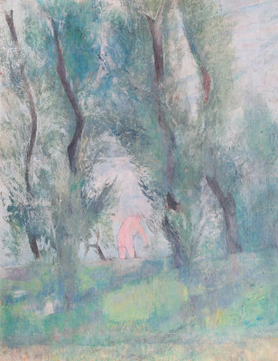 Dipinto a olio a firma Siro PENAGINI Bagnante fra i pioppi Lago Maggiore, Solcio, 1923