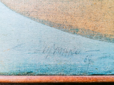 Dipinto olio su tela a firma Mimmo GUSMANO. Figura astratta. Italia, Anni 60