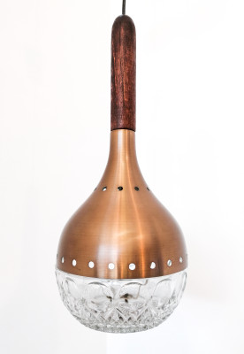 Lampadario a goccia design STILUX In vetro, legno e metallo. Italia, Anni 60