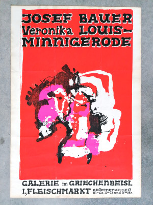 Manifesto della mostra Josef BAUER Veronika LOUIS Minnigerode Galerie im GRIECHENBEISL Fleischmarkt. Vienna, 1968