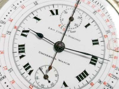 Orologio / Cronometro da tasca UNIVERSAL Watch Lzo Corda, Torino Svizzera, Primo Novecento