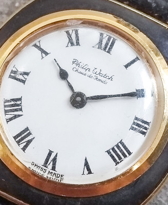 Orologio da polso PHILIP WATCH movimento meccanico a carica manuale, cassa in lacca e metallo dorato, fondo cassa trasparente. Svizzera, Anni 50/60