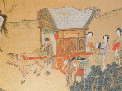 Antico dipinto su seta firmato QIU YING (c.1494-1551/52). Figure. Cina