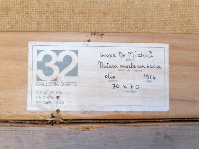 Dipinto a olio firmato Gioxe DE MICHELI Natura morta con zucca Milano, 1976