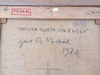 Dipinto a olio firmato Gioxe DE MICHELI Natura morta con zucca Milano, 1976