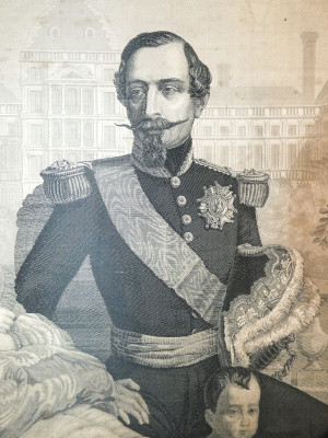 Straordinario ricamo su seta raffigurante Napoleone III e la famiglia imperiale, realizzato dal tessitore Michel Marie François CARQUILLAT, su disegno di Saignemorte e Bruyas. Lione Francia, 1858