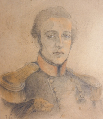 Ritratto a matita di un tenente della reale cavalleria piemontese, nobile ufficiale dell