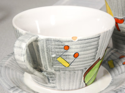 Servizio da tè, caffè, in ceramica dipinta firmata ROMETTI Italy. Umbertide, Anni 30/40