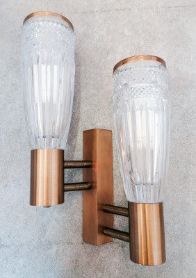 Set di tre applique design STILUX In vetro, legno e metallo. Italia, Anni 60