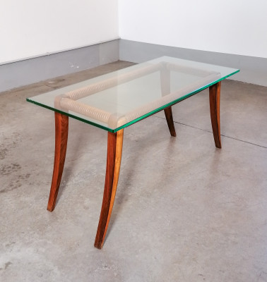 Tavolino da salotto design Osvaldo BORSANI, in legno e vetro. Italia, Anni 40