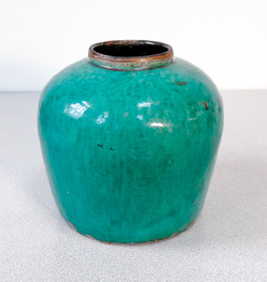 Antico vaso cinese per la conservazione delle spezie, in ceramica e invetriatura verde-turchese. Con expertise. Cina, Fine Settecento Inizio Ottocento