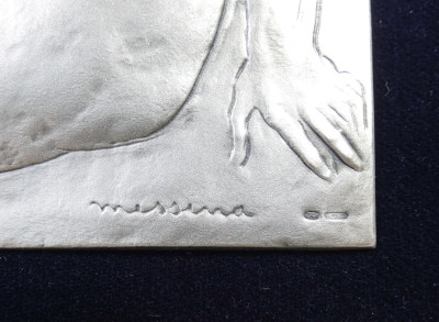 Bassorilievo a firma Francesco MESSINA, Adamo ed Eva, argento 925, numerato 51/1800, con autentica. Italia, 1982