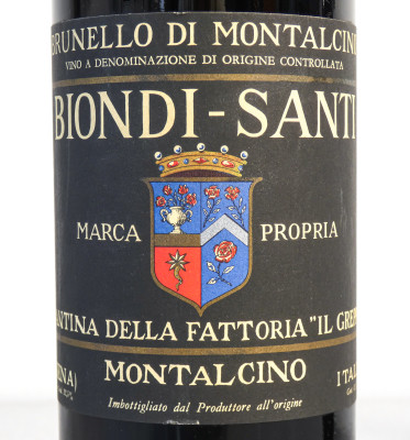 Bottiglia di vino Brunello di Montalcino del 1966, cantina BIONDI SANTI - Il Greppo. Montalcino (Siena)