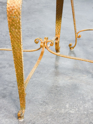 Coppia di sgabelli design Pier Luigi COLLI, in metallo dorato. Italia, Anni 50