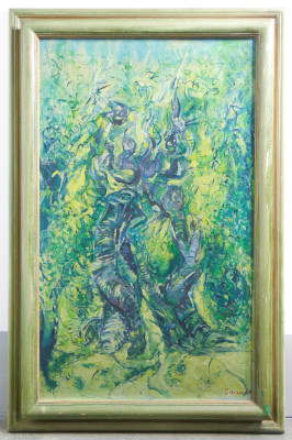 Grande quadro astratto in olio su tela, firmato. Italia, 1969