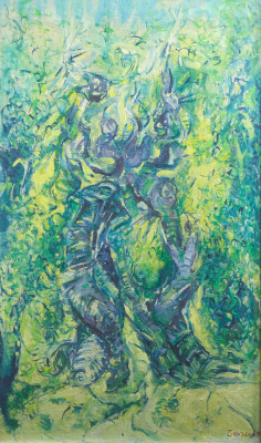 Grande quadro astratto in olio su tela, firmato. Italia, 1969