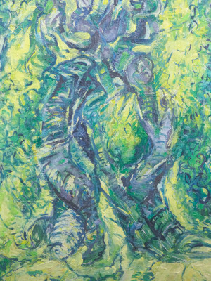 Grande quadro astratto in olio su tela, firmato. Italia, 1969
