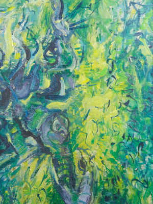 Grande quadro astratto in olio su tela, firmato. Italia, 1969