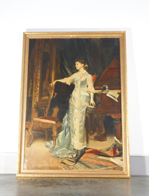 Grande quadro in olio su tela, Ritratto di donna, belle epoque. Area francese, Fine Ottocento Primo Novecento