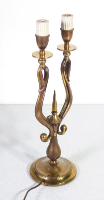 Lampada da tavolo in ottone, a due lumi. Art decò, design italiano Anni 30