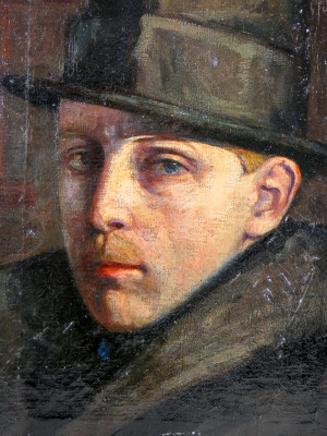 Autoritratto notturno a 19 anni, in olio su tela, del pittore Luigi BOFFA TARLATTA (1889-1965). Italia, 1908