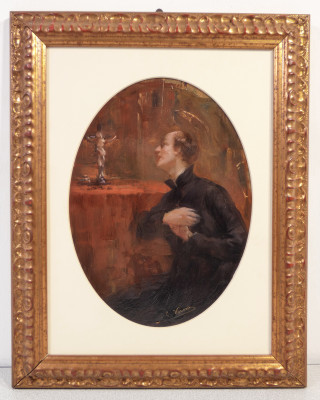 Dipinto firmato Camillo VERNO, San Luigi Gonzaga. Olio su tavola. Italia, Fine Ottocento Primo Novecento