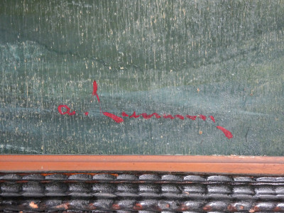 Dipinto firmato in olio su tavola, in bella cornice guilloché. Marina. Fine Ottocento Primo Novecento