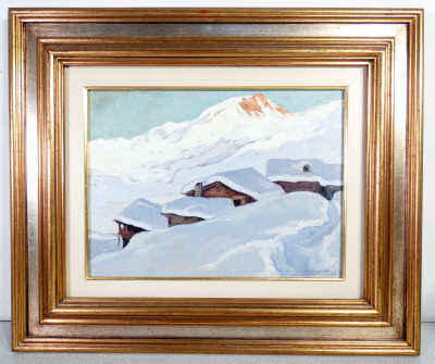 Dipinto a olio firmato Leo REMIGANTE (Saluzzo 1931 - 1999) Paesaggio innevato. Italia, 1975