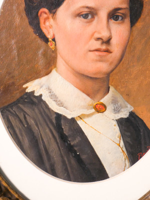 Dipinto a olio firmato BONDIOLI, Ritratto di donna. Area lombarda, Ottocento