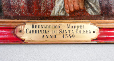 Ritratto cinquecentesco a olio del cardinale Bernardino MAFFEI, con inscrizione in calce Praemia magna dedit Tibris maiora daturus. Italia, 1549