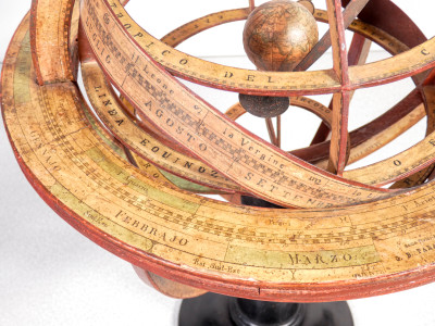 Antica sfera armillare PARAVIA in legno, ferro e carta. Italia, Metà del XIX secolo