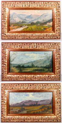 Serie di tre paesaggi a olio firmati PABLO B. con cornice lignea. Novecento