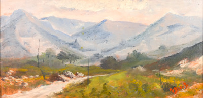 Serie di tre paesaggi a olio firmati PABLO B. con cornice lignea. Novecento