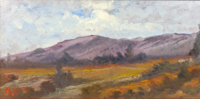 Serie di tre paesaggi a olio firmati PABLO B. con cornice lignea. Novecento